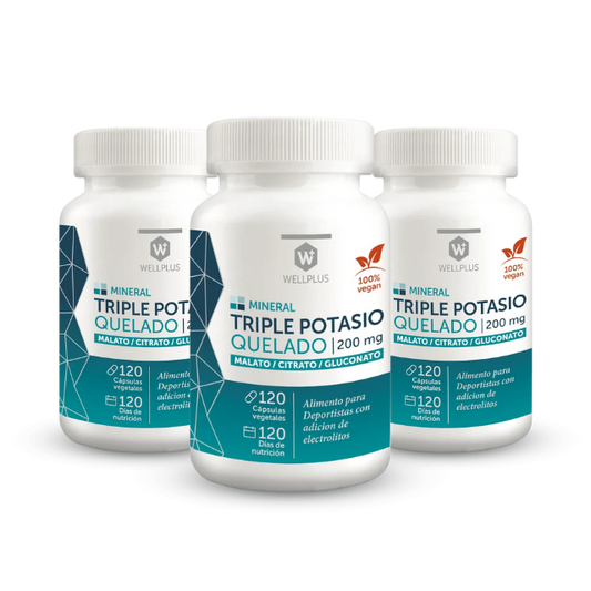 Pack x3 Triple potasio quelado 200mg 120caps Wellplus