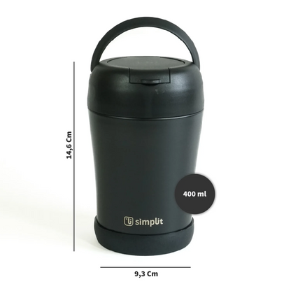 Termo Comida 400ml Negro Cuchara Acero Inox Simplit