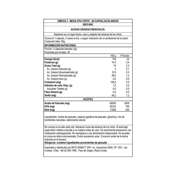 Omega 3 Mega EPA Forte Aceite de Pescado 60 cápsulas Biocare