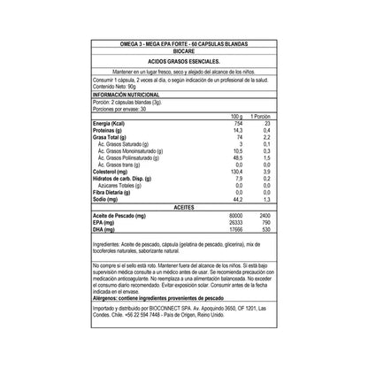 Omega 3 Mega EPA Forte Aceite de Pescado 60 cápsulas Biocare