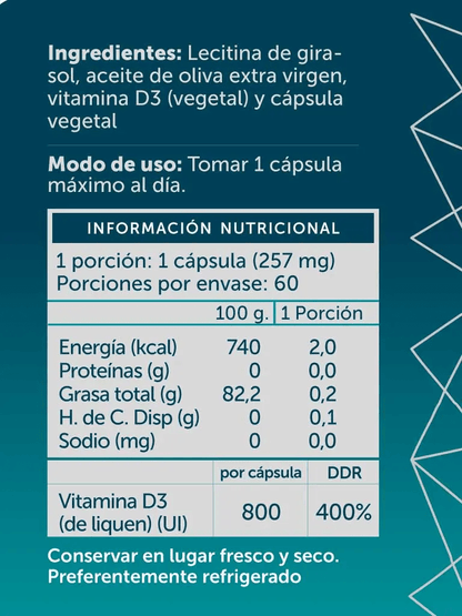 Vitamina D3 plus vegana 800UI 60Caps Wellplus