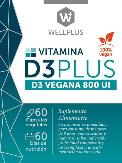 Vitamina D3 plus vegana 800UI 60Caps Wellplus