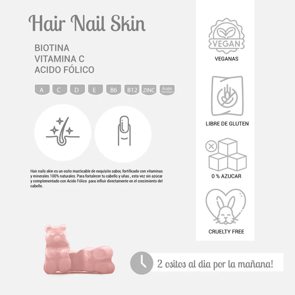 Gomitas Hair, nails & skin acido fólico 60und Perfect Bear