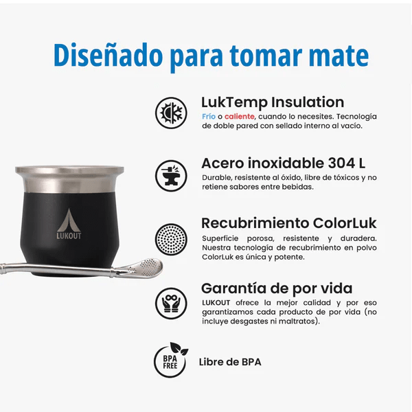 Mate térmico 170 ml con Bombilla Lukout Negro