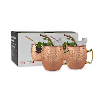 Set 2 Vasos Moscow Mule Mug Cobre + Bombillas Simplit