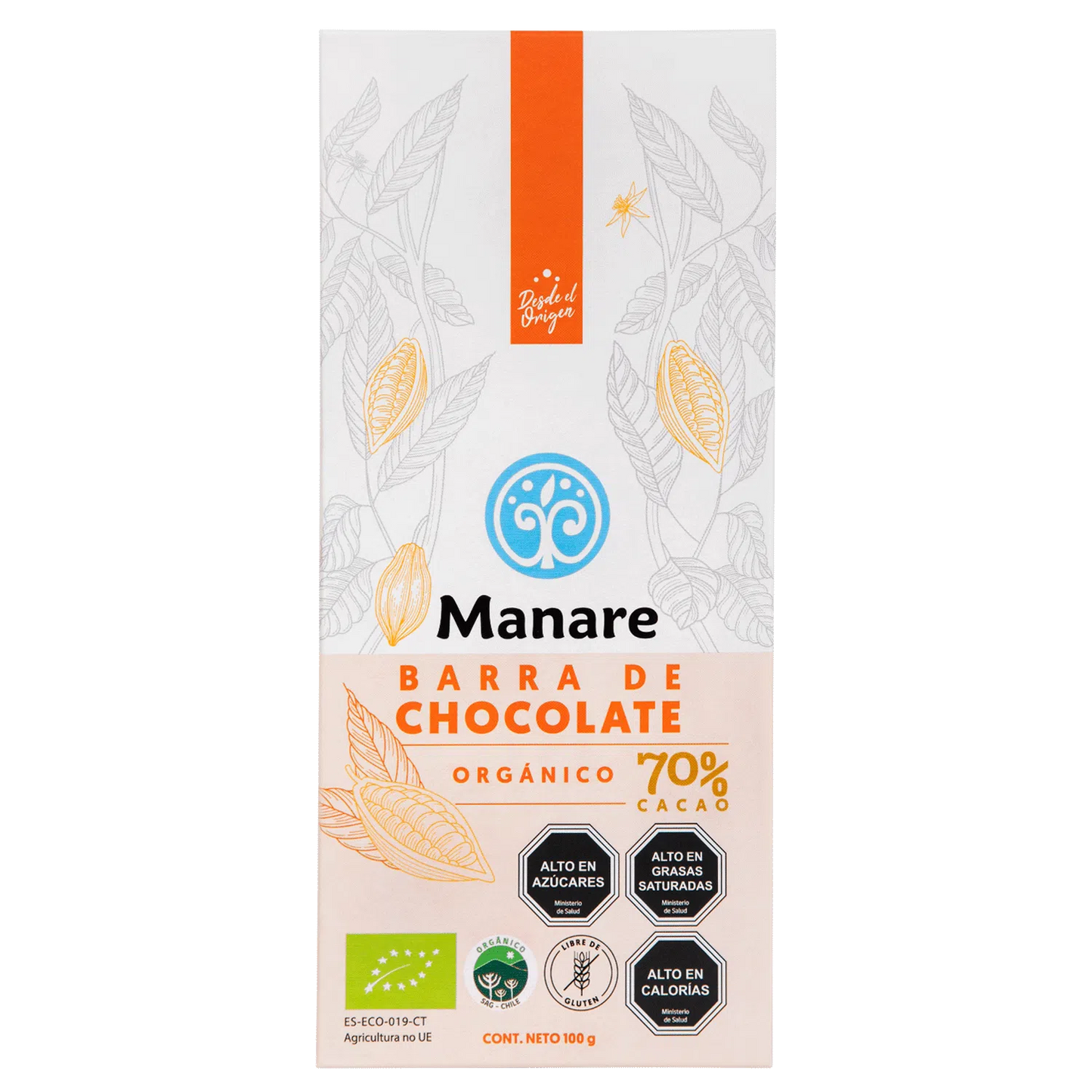 Chocolate 70% Cacao Orgánico 100g Manare