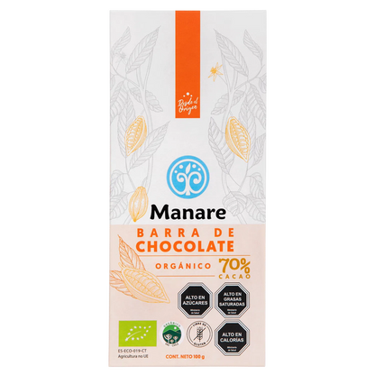 Chocolate 70% Cacao Orgánico 100g Manare