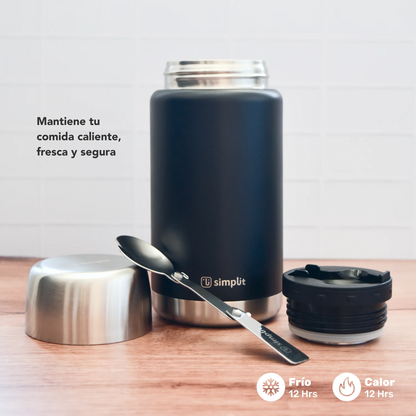 Termo de Comida Insulado Acero Inox 750 ml Negro Simplit